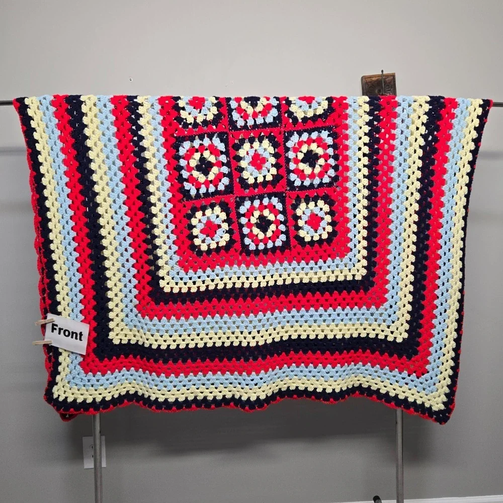 Handmade Crochet Granny‎ Square Afghan Blanket 6'x5' Cottage Shabby Chic Unique